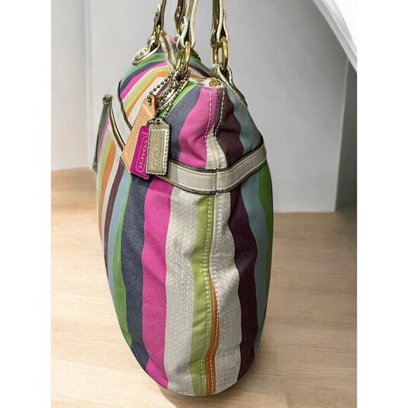 Coach 19021 Poppy Legacy Stripe Sequins Glam Tote & Wristlet - Picture 4 of 15